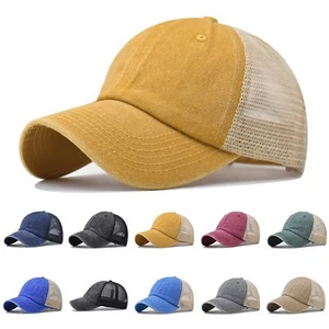 Retro Trucker Cap für Herren gewaschene Baumwolle solide Baseballmütze mit Netzrücken - Bild 1 von 32