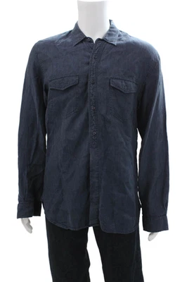 Neiman Marcus Mens Cotton Collared Long Sleeve Button Down Shirt Blue Size M - Image 1 of 4