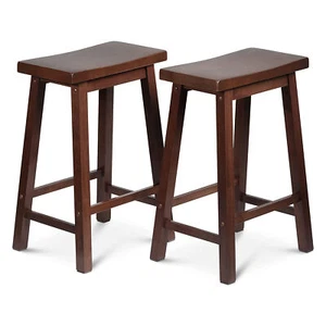 PJ Wood Classic Saddle-Seat 24" Tall Counter Stools, Walnut,(Set of 2)(Open Box) - Picture 1 of 7