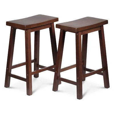 PJ Wood Classic Saddle-Seat 24" Tall Counter Stools, Walnut,(Set of 2)(Open Box) - Image 1 of 4