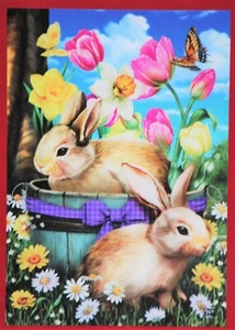 " Spring Bunny Basket" Decorative Easter Garden Flag 18"x12.5 - Picture 1 of 11