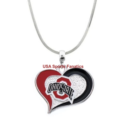 NCAA  Ohio State Buckeyes Heart Swirl Logo Pendant Necklace On A 925 Snake Chain Cover