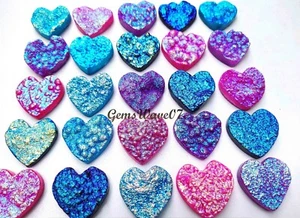 Titanium Druzy Agate Carved Heart Shape Cabochon Multi Color Gemstone 29-30 mm - Picture 1 of 7