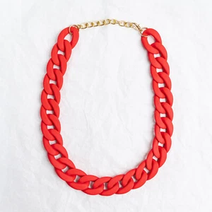 Chunky Acrylic Necklace Red Choker Curb Chain Link Chain Statement Fashion - Picture 1 of 2