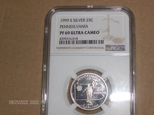 1999 S SILVER PENNSYLVANIA NGC PF69 ULTRA CAMEO STATE QUARTER (4 POST HOLDER) - Picture 1 of 4