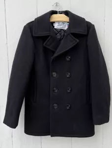 Classic Schott US 740N Black Wool Pea Coat Jacket Made in USA Men’s 36 Small - Picture 1 of 5