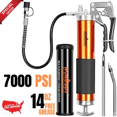 Grease Gun Flexible Hose - 7000 PSI Heavy Duty Grease Gun with 14oz Free Grease - Image 1 of 4
