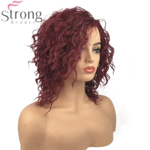 Medium Length Dark Red Curly Hair Capless Natural Synthetic Women Wigs - Picture 1 of 7