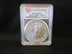 2021 American Silver Eagle PCGS MS70 FS In US Flag Holder USA Made TYPE 1 Coin - Picture 1 of 2