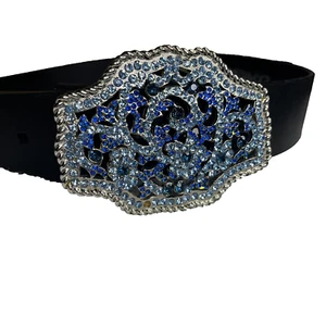 Express Gürtel Damen klein Y2K Glitzer Strass Schnalle blau Cheugy McBling - Bild 1 von 9