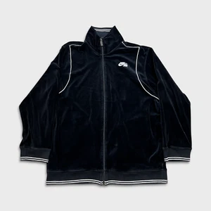 Nike Air Sweatshirt Mens Large Black Sportswear Swoosh Full Zip Velour Jacket - Picture 1 of 8