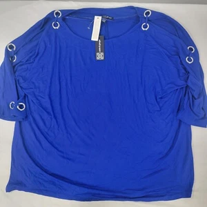 Camisa Pullover para Mujer Cable & Gauge Azul Real Talla 1X Nueva Manga 3/4 - Imagen 1 de 5
