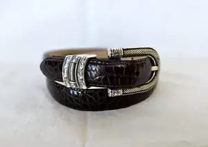 Cintura donna Brighton M 30 pelle marrone pelle di serpente fibbia argento goffrata C3903 - Foto 1 di 9