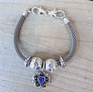 Brighton Silver Blue Multi Faceted Crystal Bead Charm Mesh Bracelet 7.5" - Picture 1 of 2