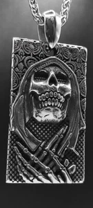 Totenkopf Anhänger Hundemarke Edelstahl 316L Halskette Nonne Biker Schmuck K158A - Bild 1 von 5