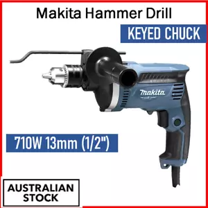 Makita Electric Hammer Drill 13mm 710W Wood Steel Concrete Power Tool Key Chuck - Picture 1 of 9