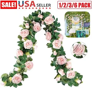 6 × Pink Garland Wall Artificial Hanging Rose Flowers Vine Wedding Decor 7.5 Ft - Picture 1 of 12