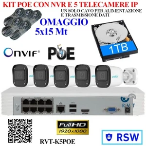 Kit IP PoE Uniarch NVR 4k 8 canali e 5 Telecamere smart IP con Hard Disk 1 TB - Foto 1 di 4