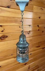 Antique 1910s 20s Nautical Lantern Hanging Ceiling Light Lantern Brass Tin Vtg - Picture 1 of 24