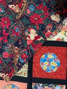 Handmade Quilted Table Runner Reversible Christmas Poinsettia Holly Asian Floral - Picture 1 of 5