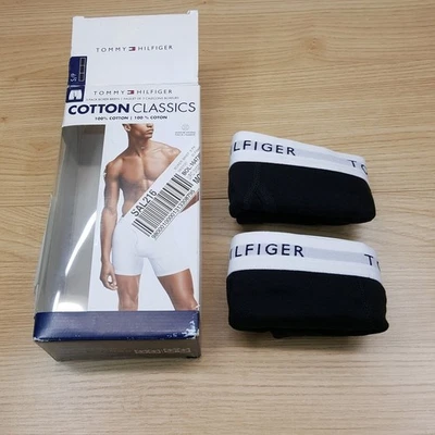 Paquete de 2 calzoncillos boxer TOMMY HILFIGER para hombre pequeños negros 100 % algodón clásicos Foto 1 de 3