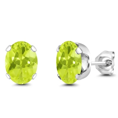 Aretes de cuarzo limón amarillo ovalado de 2,70 quilates enchapados en plata de 4 puntas 8x6 mm Foto 1 de 4