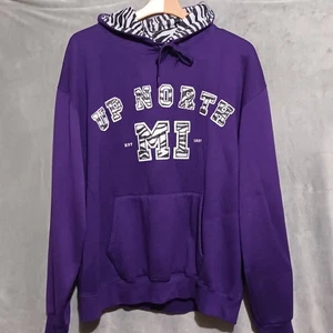 Michigan Up North Purple/ Zebra Print Women's Size XL Hoodie Sweatshirt - Picture 1 of 7