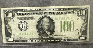 1934 Lime Green Federal Reserve Note Antique 100 Dollar Bill - Picture 1 of 3