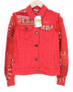 Desigual Kyle Mujer Chaqueta 34 Rojo un Solo Pecho Punto Manga Mezcla de Algodón - Imagen 1 de 9