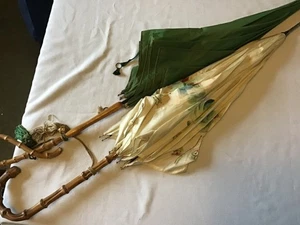 Two Vintage Ladies Parasols Bamboo Handles for Restoration Lawtex - Picture 1 of 12