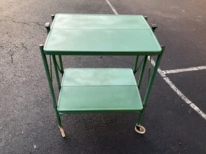 1950s Moss Green Folding Serving Tea Service Cart Versa Table Fold N Roll - Picture 1 of 8
