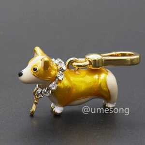 Juicy Couture Enamel Corgi Dog Pendant Yellow Puppy CZ Crystals Charm Gift - Picture 1 of 6