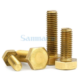 M4 M5 M6 M8 M10 Length 6-60mm Brass Hexagon Bolt Full Thread Outer Hex Screw - Picture 1 of 5