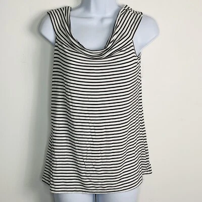 Top de mujer talla M negro blanco a rayas sin mangas fuera del hombro capucha cuello Foto 1 de 4