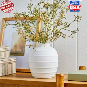 Textured Ceramic Vase Ribbed Design Flower Arrangement Home Decor Indoor New - Picture 1 of 6
