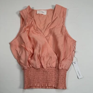 Six Fifty ärmelloses Surplice gesmocktes Damenoberteil Größe Large Coral Pfirsich Neu mit Etikett - Bild 1 von 9