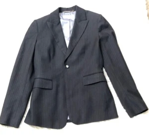 Womens Calvin Klein 2 Blazer Lined EUC One Button Black Dark Striped Career - Picture 1 of 7
