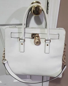 Michael Kors Satchel Womens Large White Leather Hamilton HandbagWithout key - Picture 1 of 10