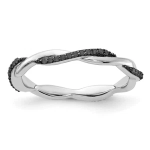 Sterling Silver Stackable Polished Black Diamond Ring Size 8 for Women 1.94gm - Picture 1 of 2
