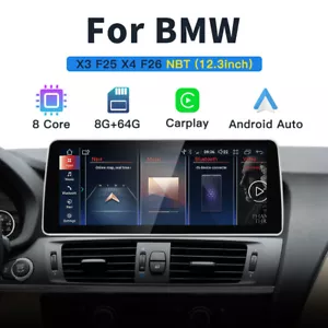 12.3" 8+64GB Android 13 Carplay GPS Stereo For BMW X3 F25 X4 F26 NBT Head Unit - Picture 1 of 13