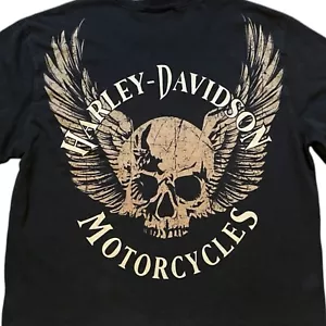 Vintage Harley Davidson Shirt Mens Large Black Biker USA Skull Wings Long Sleeve - Picture 1 of 4