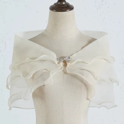 Lady Ruffle Cape Shrug Sheer Bolero Capelet Cardigan Chiffon Wedding Dress Shrug - Image 1 of 4
