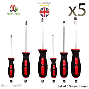 5pc Heavy Duty Screwdriver Set Comfort Grip Philips Flat Slotted Grip Tool Steel - Picture 1 of 6