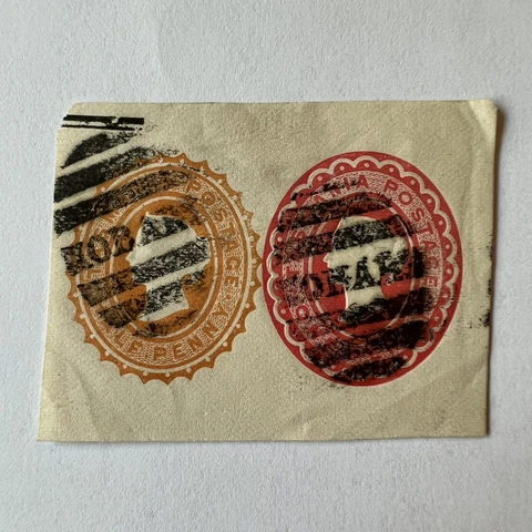 EARLY TASMANIA CUT SQUARE STAMP WITH HOBART SON BULLSEYE CANCEL Cover