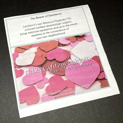 Newsprint Ad 2025 Pink Hearts Valentine's Day Theme Dermatology Paper Collectors - Image 1 of 4