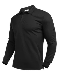 Mens Polo Shirts Quick Dry Black Long Sleeve Polo Shirts for Men UPF 50+ Sun ... - Picture 1 of 6