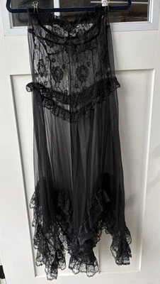 Andrea Kristoff for Escante Sheer Strapless Fairycore Gown Lace Goth Black L VTG - image 1 of 4