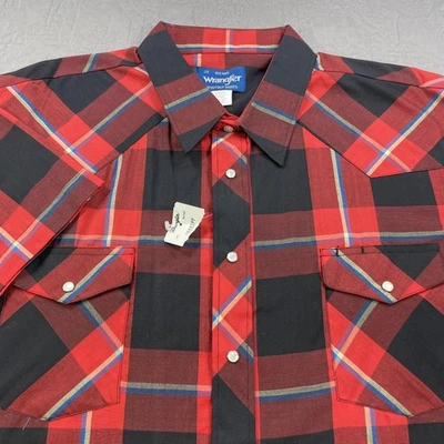 Wrangler Shirt Mens 2XL Red Black Plaid Western Pearl Snap Short Sleeve Big Man - Image 1 of 4