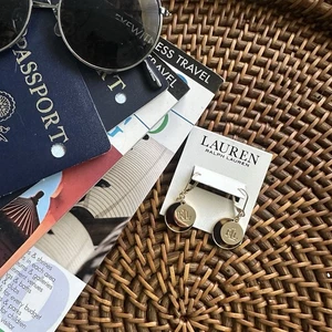 Lauren Ralph Lauren Gold Tone Tortoise Logo Drop Earrings New with Tags - Picture 1 of 8