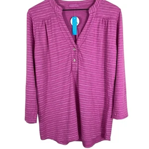 Camisa Top Fresh Produce Mujer Talla Grande Rosa Rayas Algodón Cuello Dividido - Imagen 1 de 14